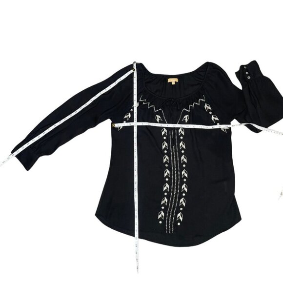 Takara Women's Peasant Embroidered Geometric Cottage Core Blouse Top M - Picture 5 of 7